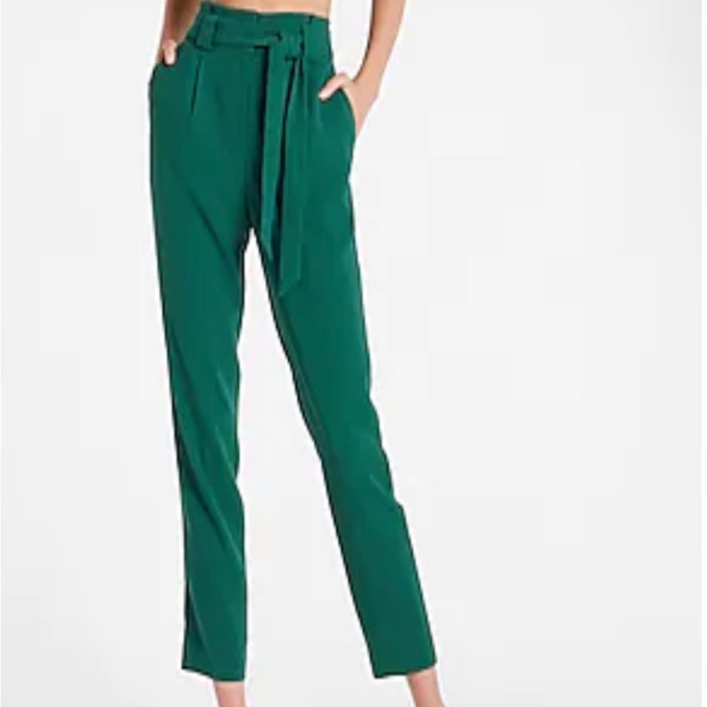 Express Emerald Green Paperbag Waist Ankle Pants